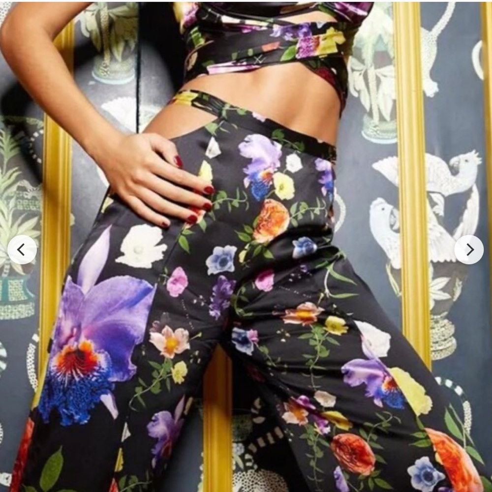 Fleur du Mal Black Floral Two-Piece Set with Multicolor Blooms